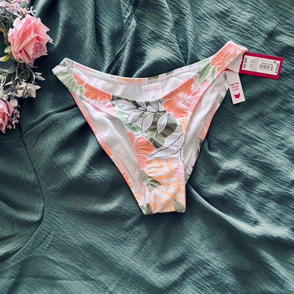 Xhilaration Floral Bikini Bottom - White, Green, Orange
